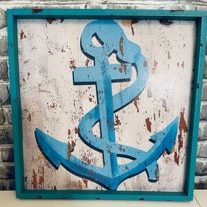 Teal Anchor Wood Sign